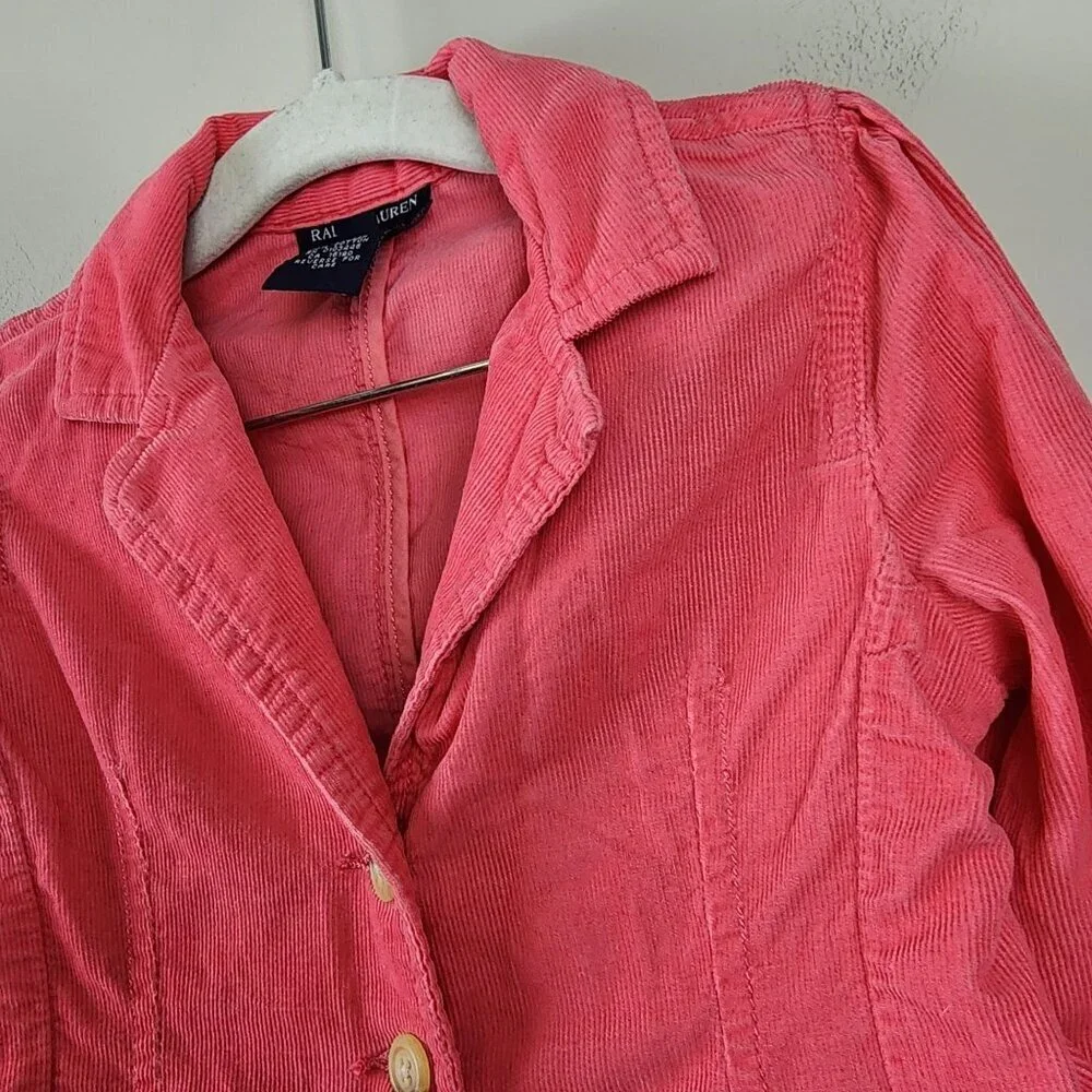 Ralph Lauren Girls Pink Corduroy Blazer Jacket Size 5 School Preppy